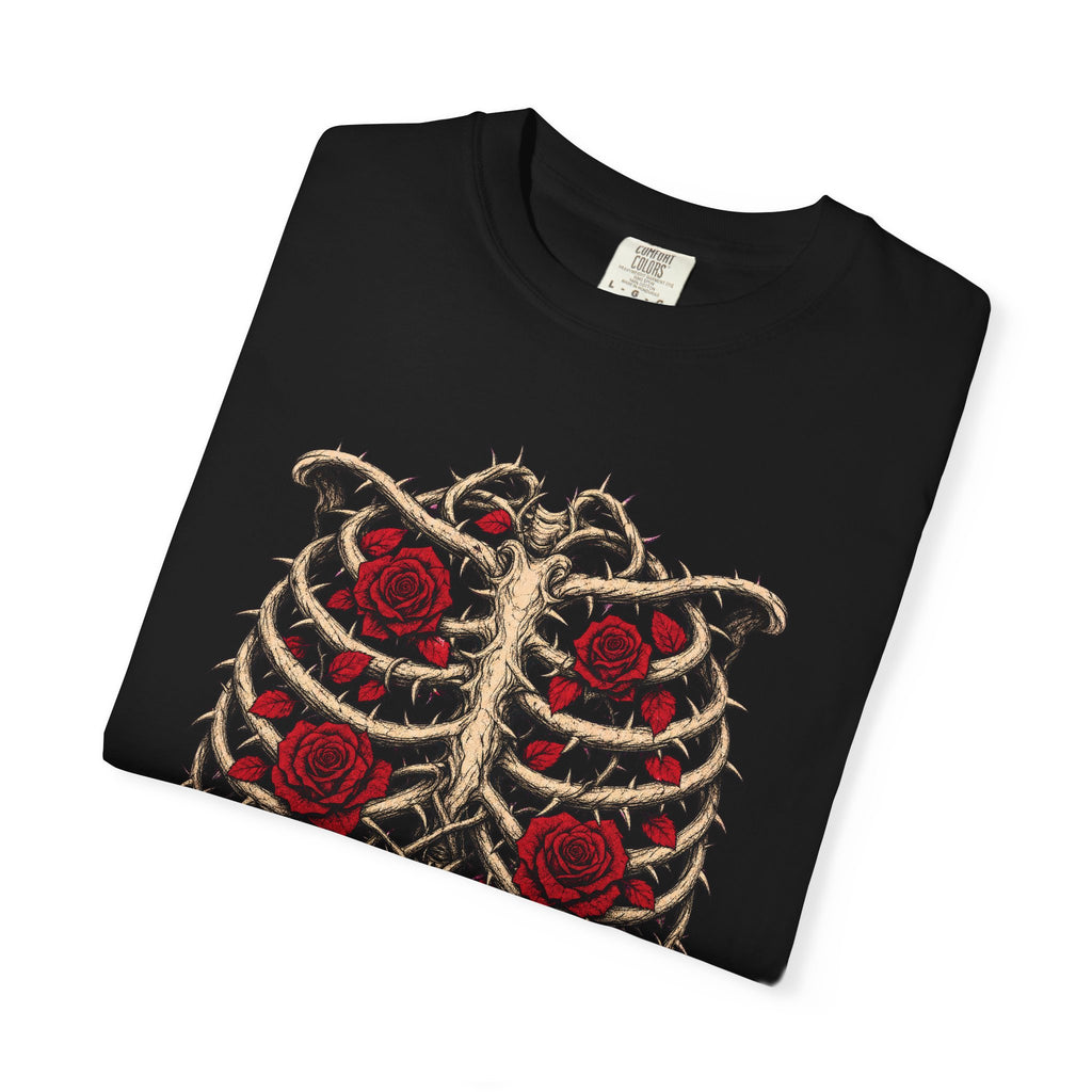 Thorny Vine Ribcage T-shirt in Black, folded view