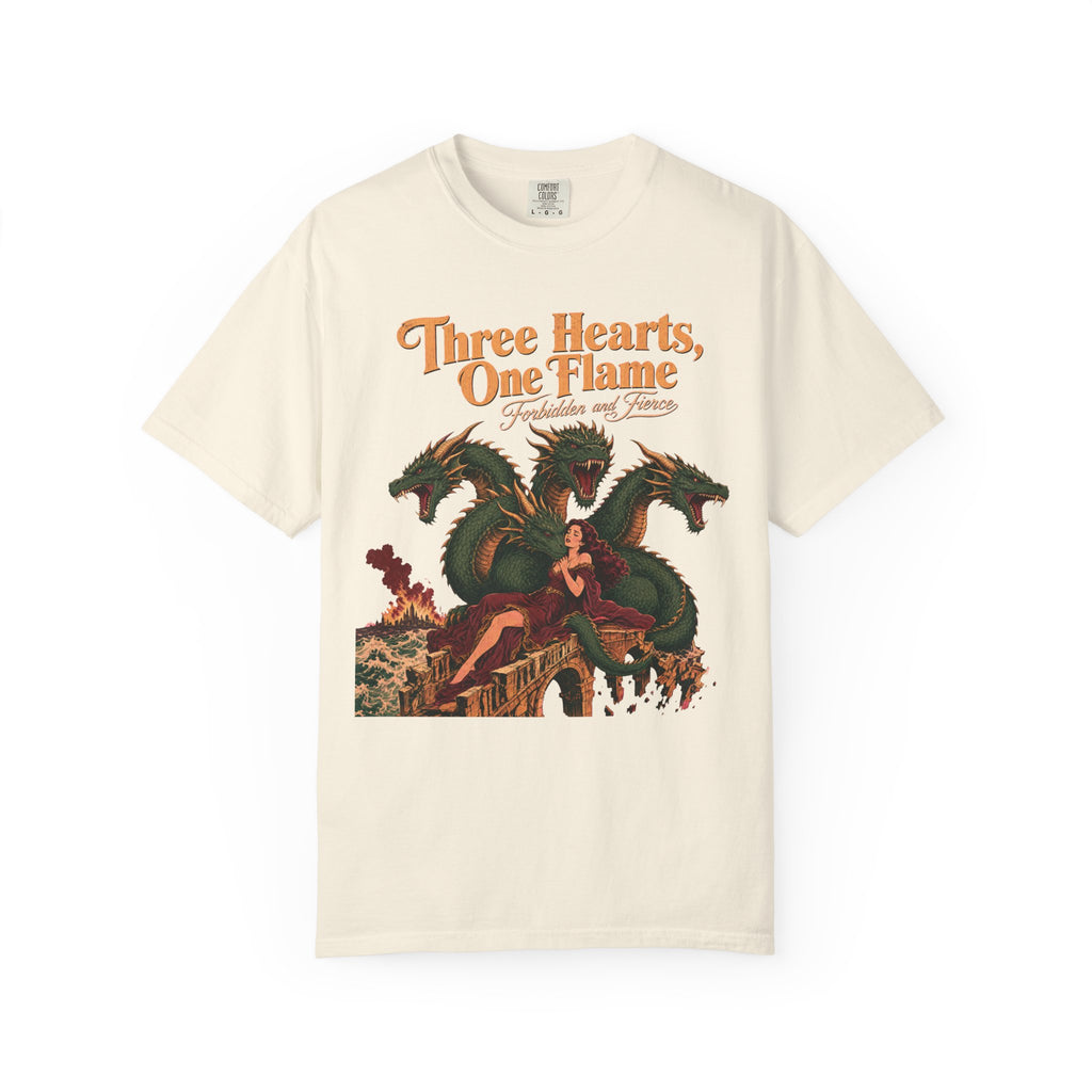 Three Hearts One Flame T-shirt in Ivory, front view