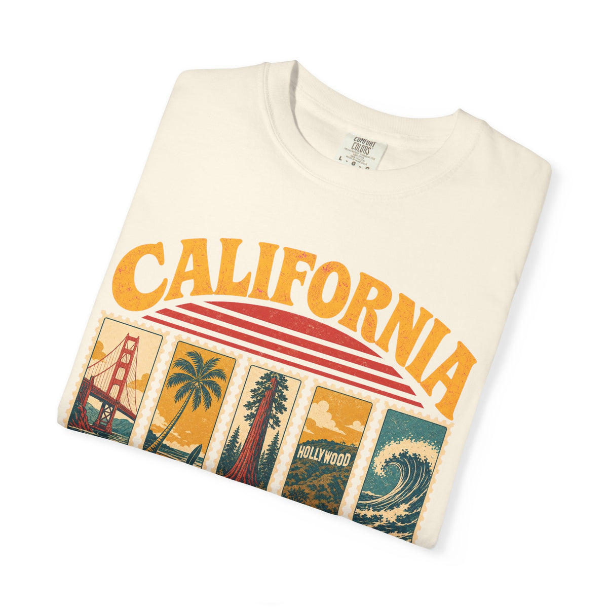 California Postage Stamp T-shirt in Ivory, folded view