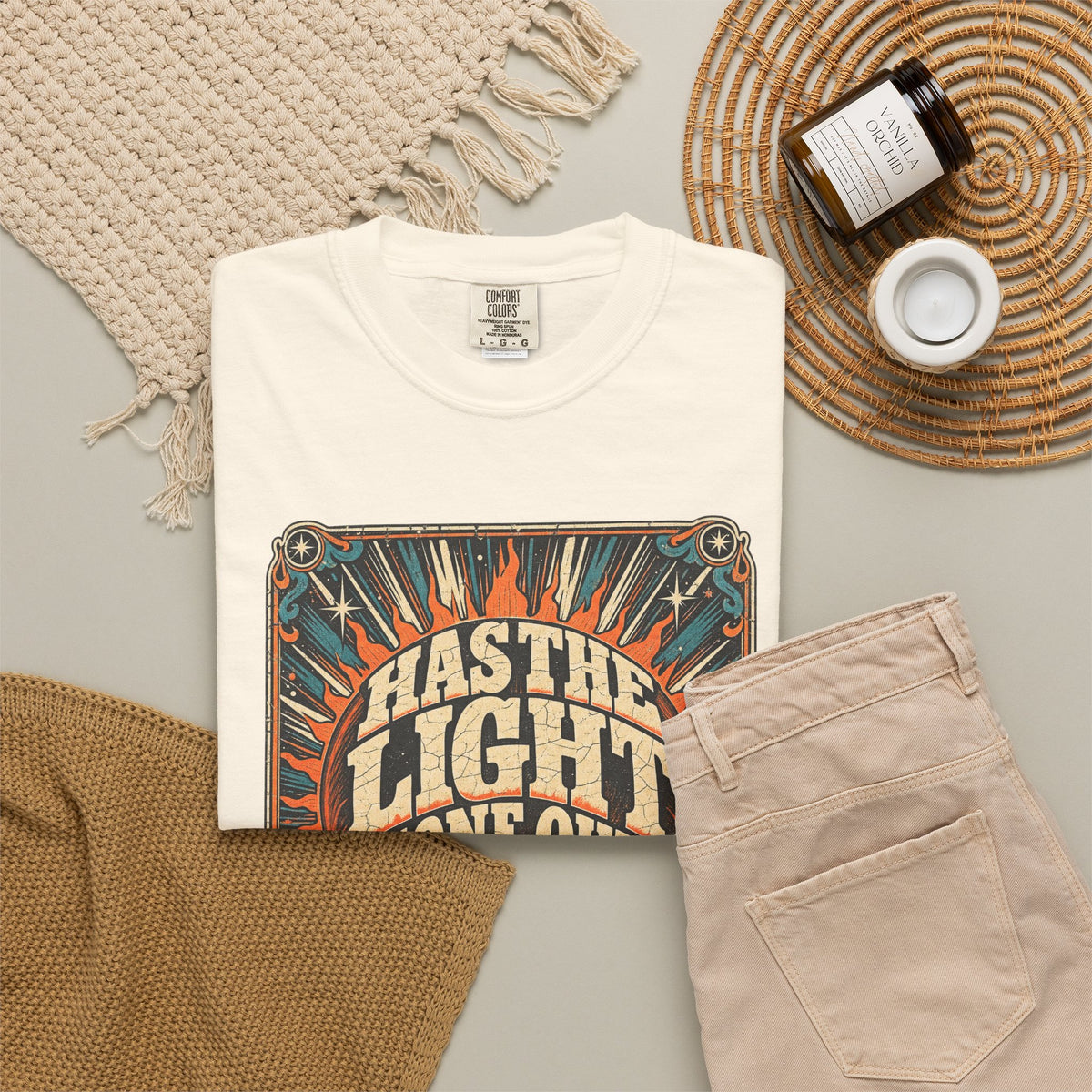 Has The Light Gone Out For You T-shirt in Ivory, flat lay view