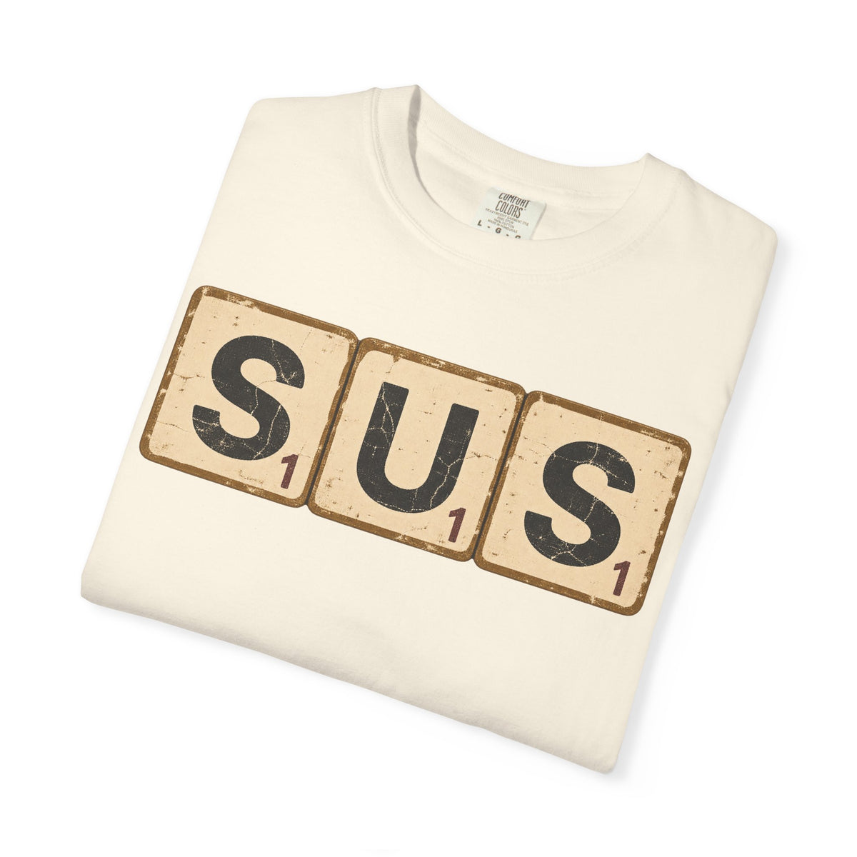 SUS Scrabble Tiles T-shirt in Ivory, folded view