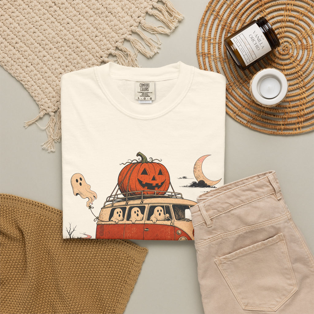 Haunted Camper Van T-shirt in Ivory, flat lay view