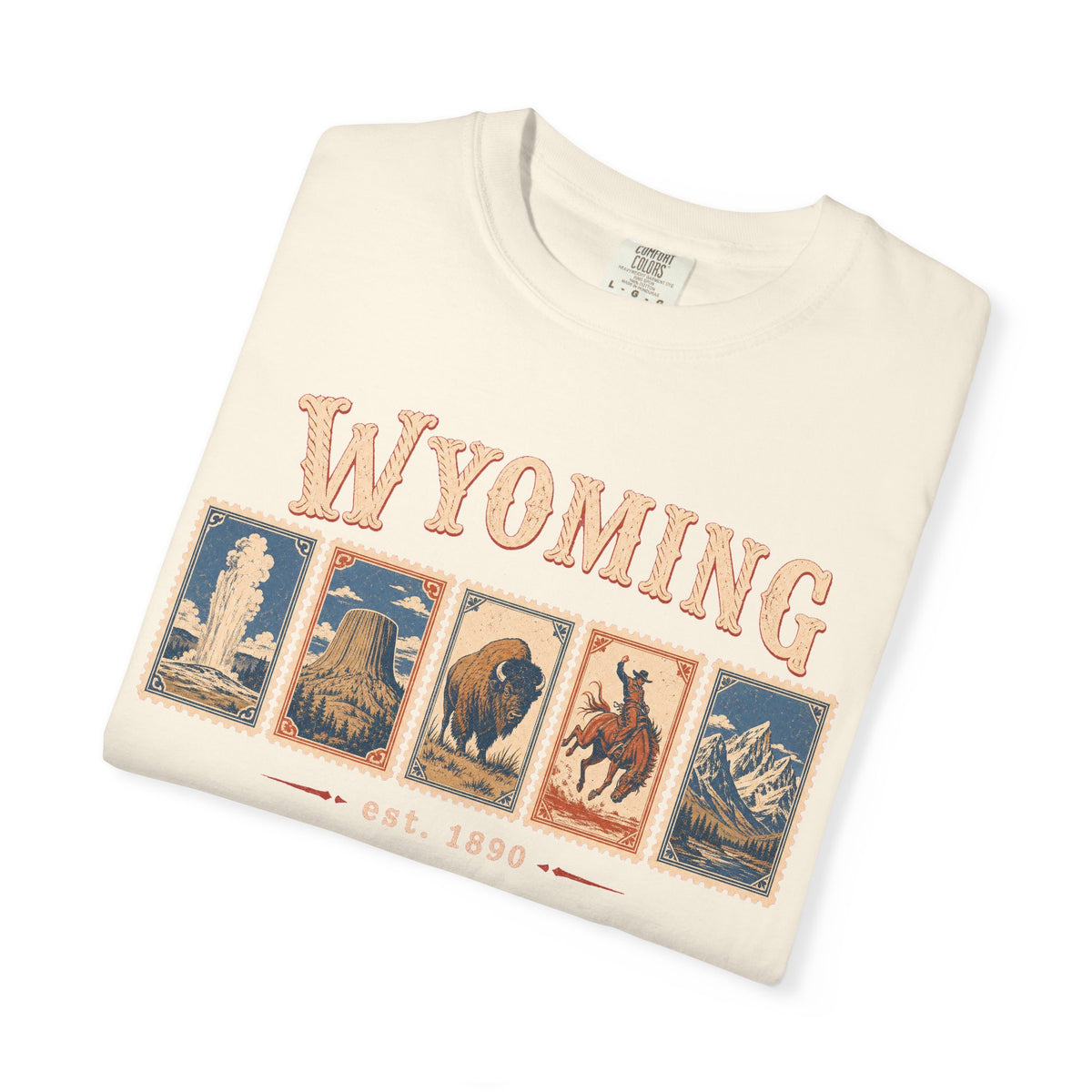Wyoming Postage Stamp T-shirt in Ivory, folded view
