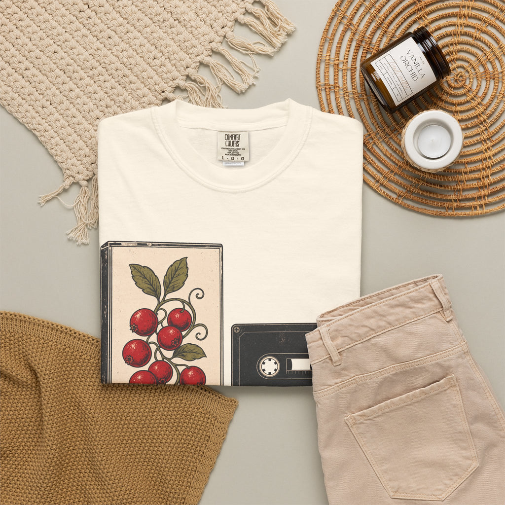 Berry Vine Cassette T-shirt in Ivory, flat lay view