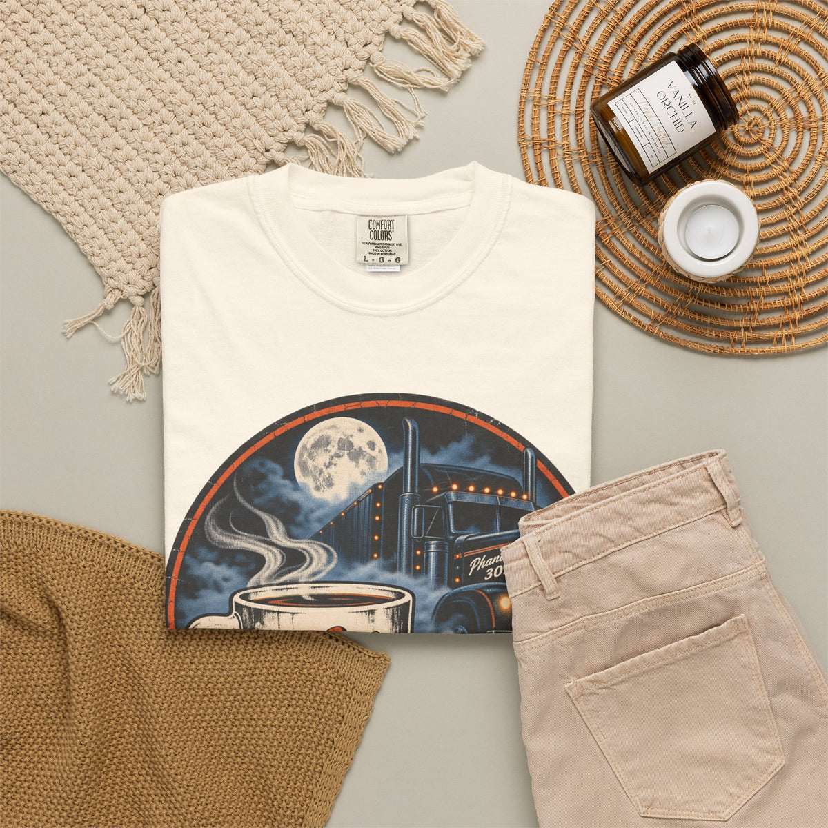 Phantom Trucker T-shirt in Ivory, flat lay view