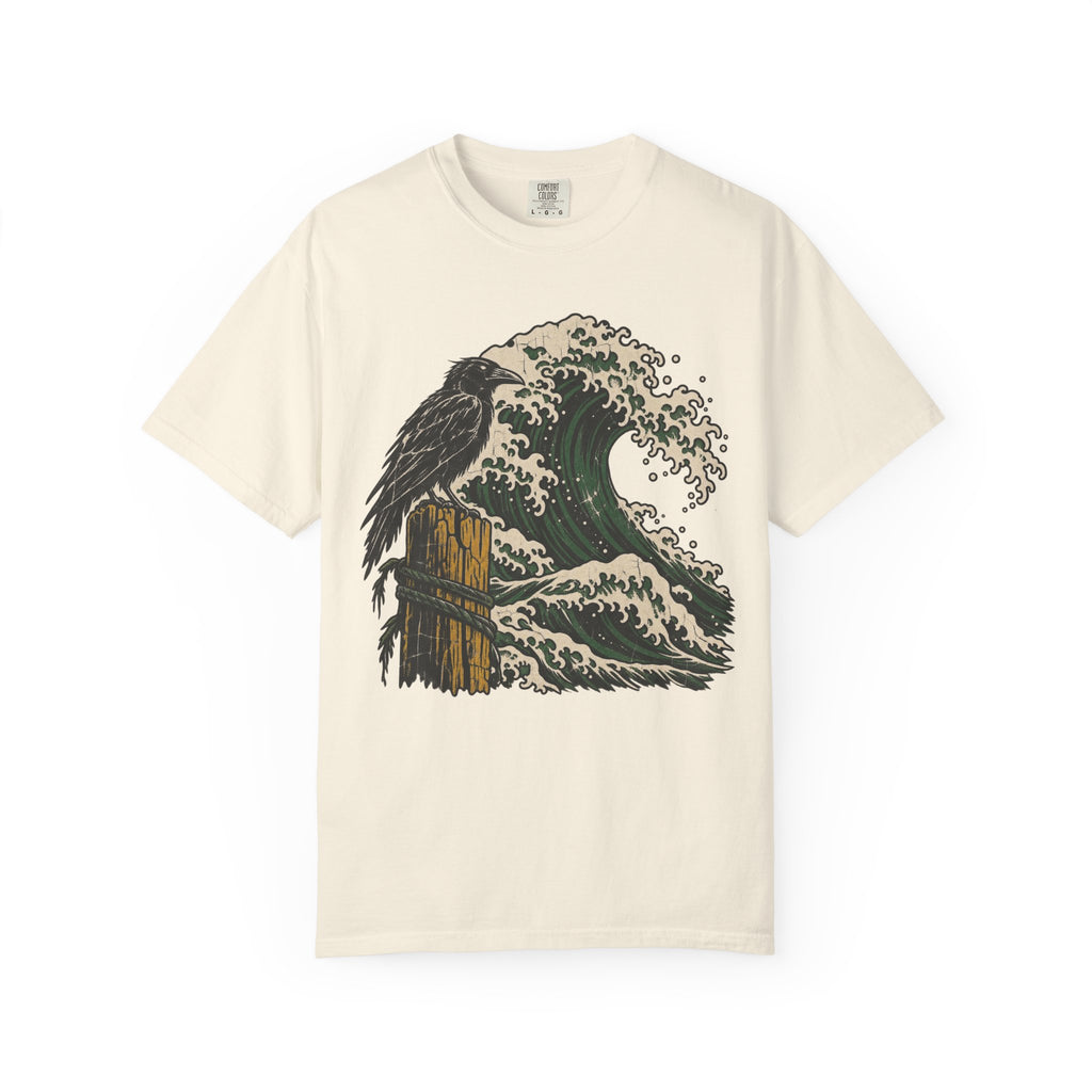 Crow Great Wave T-shirt in Ivory, front view