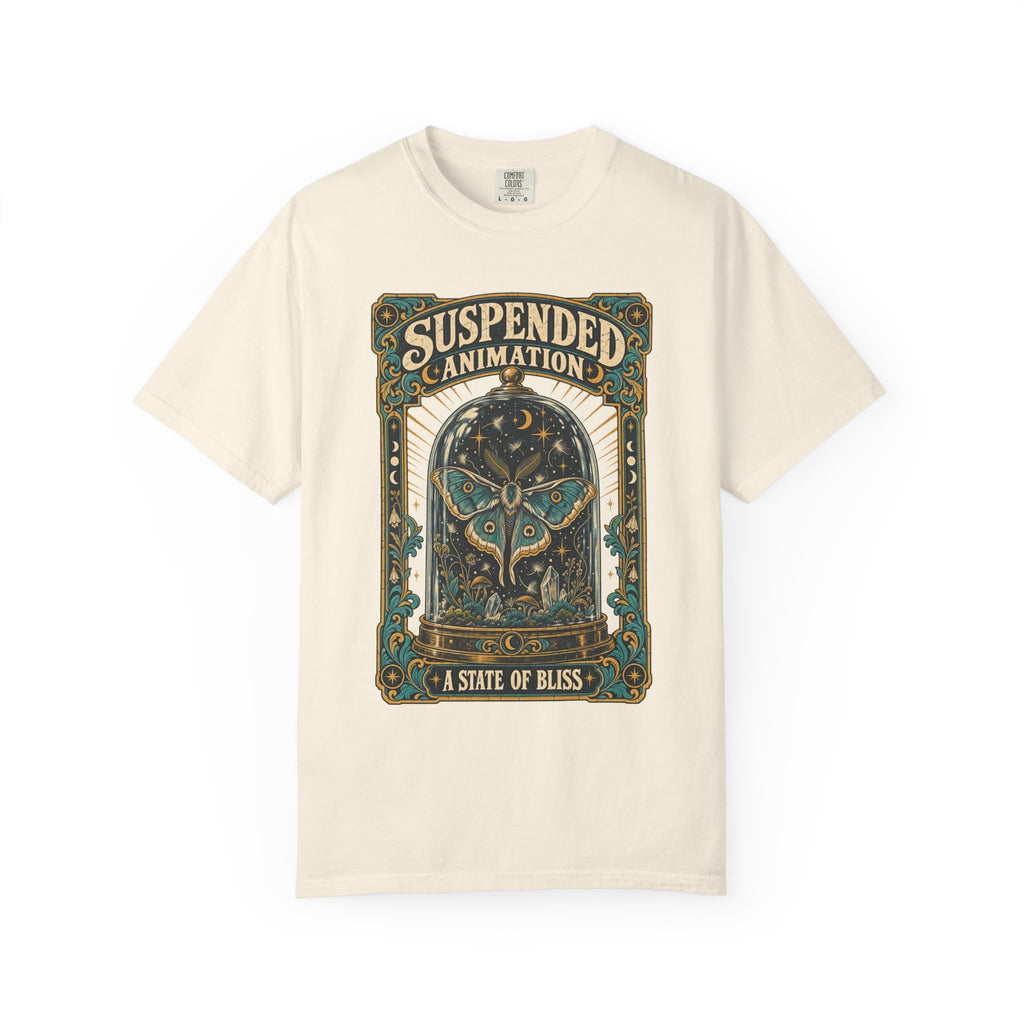 Suspended Animation Moth T-shirt in Ivory, front view