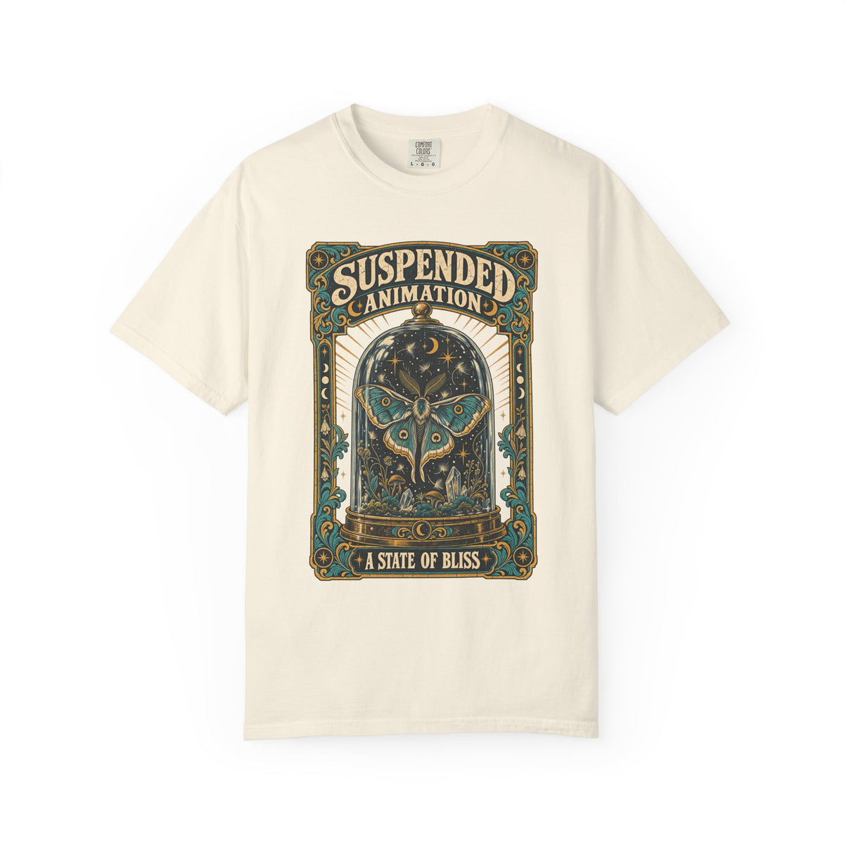 Suspended Animation Moth T-shirt in Ivory, front view