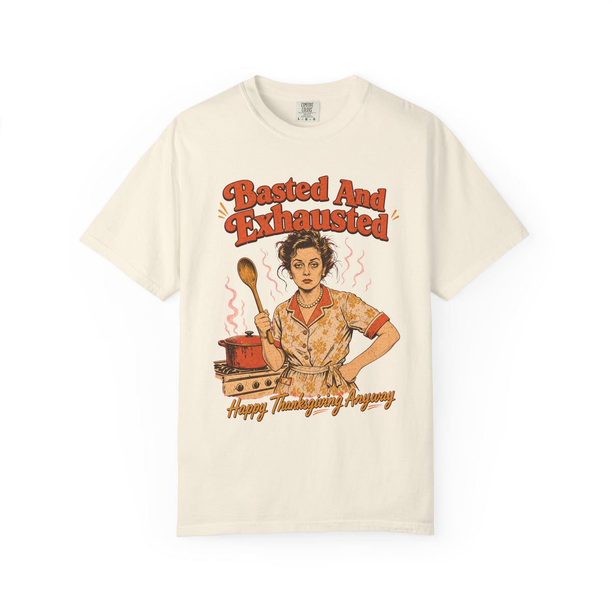 Basted And Exhausted T-shirt in Ivory, front view