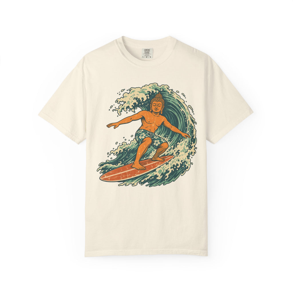 Surfing Buddha T-shirt in Ivory, front view