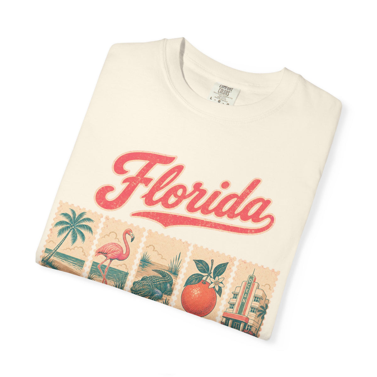 Florida Postage Stamp T-shirt in Ivory, folded view