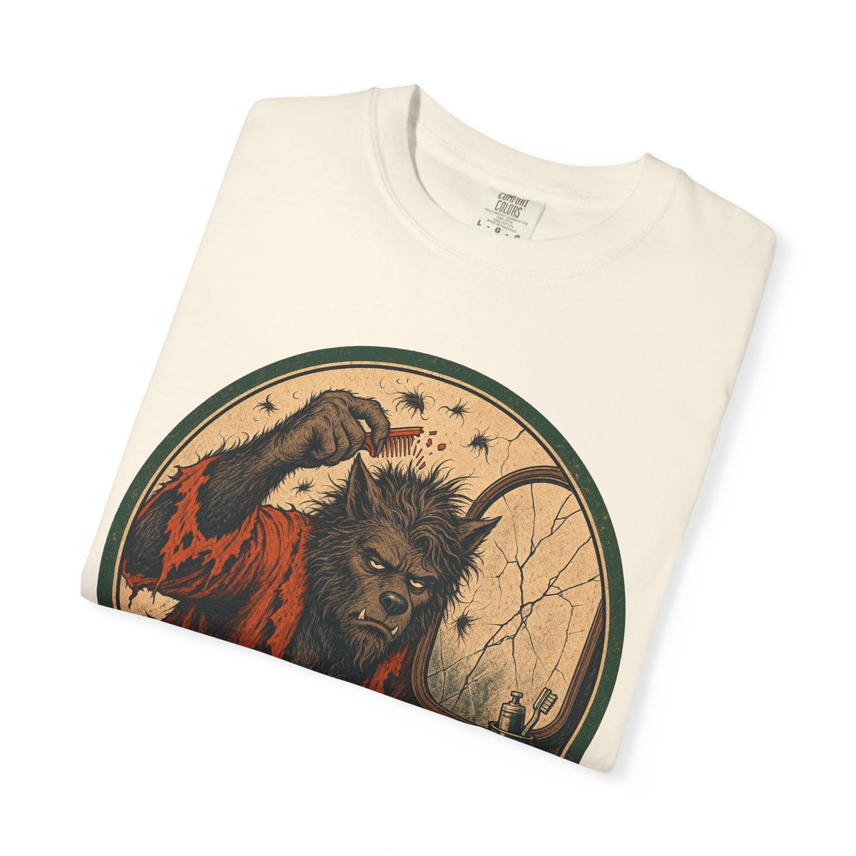 Bad Hair Day Werewolf T-shirt in Ivory, folded view
