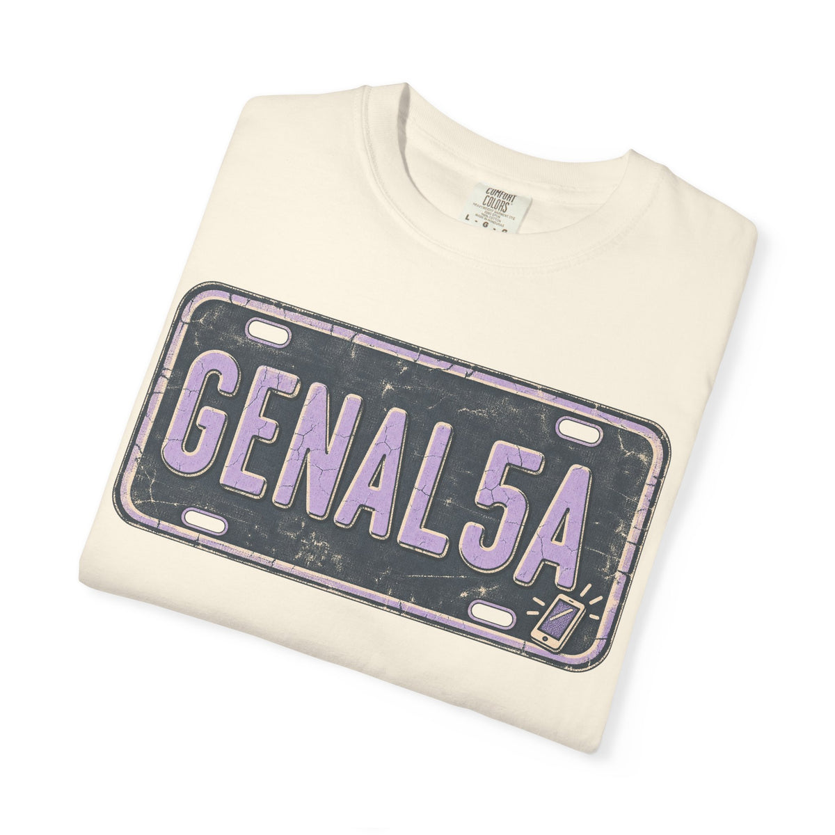 GENAL5A License Plate T-shirt in Ivory, folded view