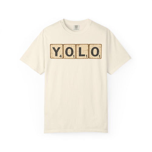 YOLO Scrabble Tiles T-shirt in Ivory, front view