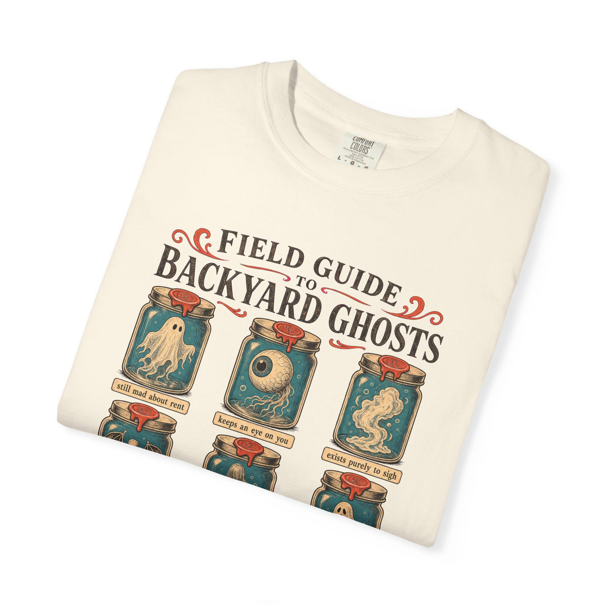 Field Guide to Backyard Ghosts T-shirt in Ivory, folded view