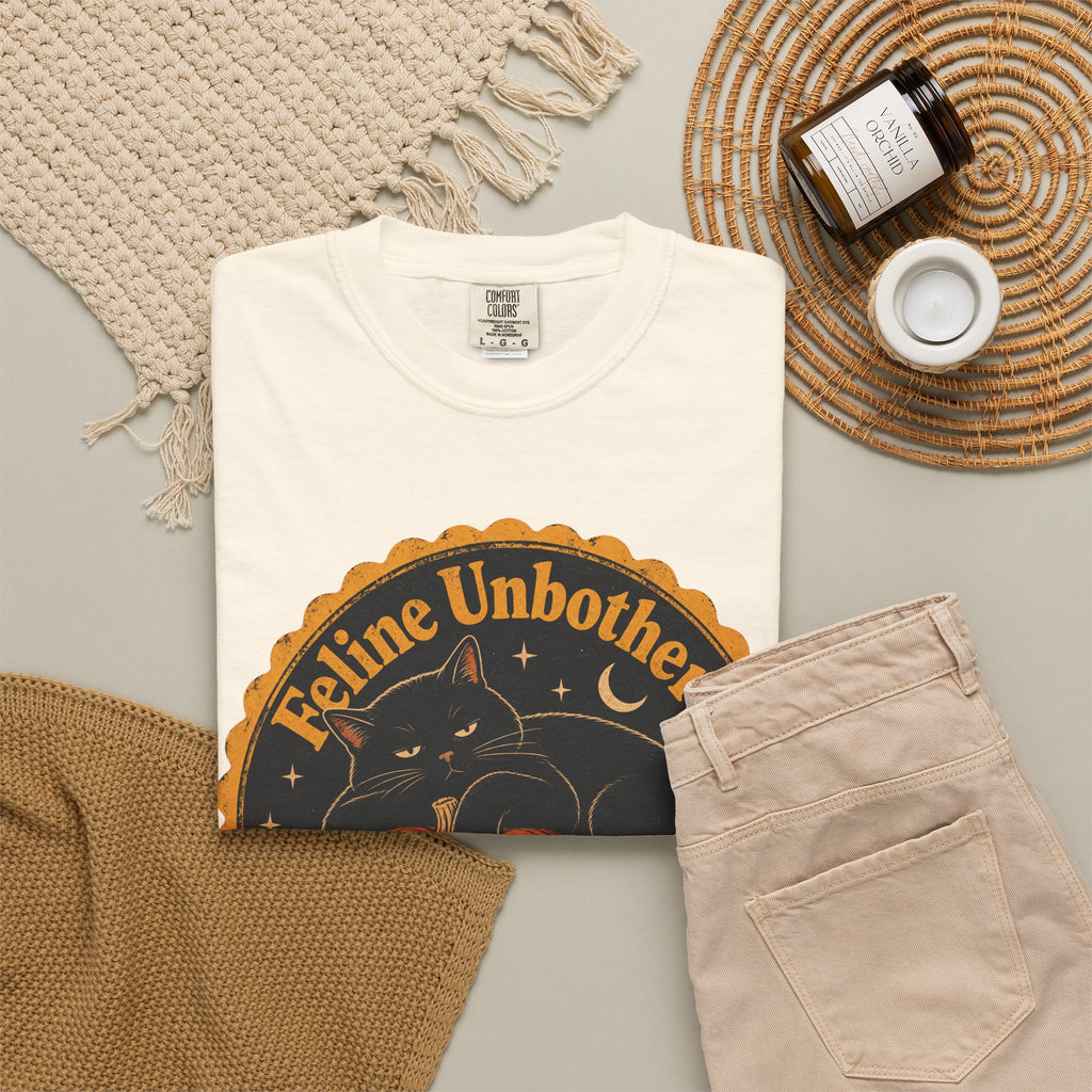 Feline Unbothered T-shirt in Ivory, flat lay view