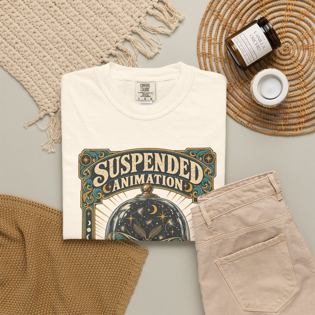 Suspended Animation Moth T-shirt in Ivory, flat lay view