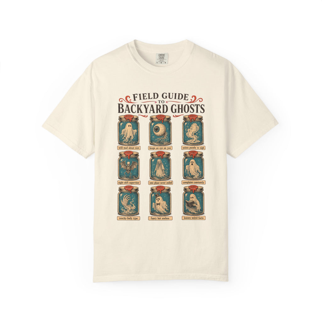 Field Guide to Backyard Ghosts T-shirt in Ivory, front view