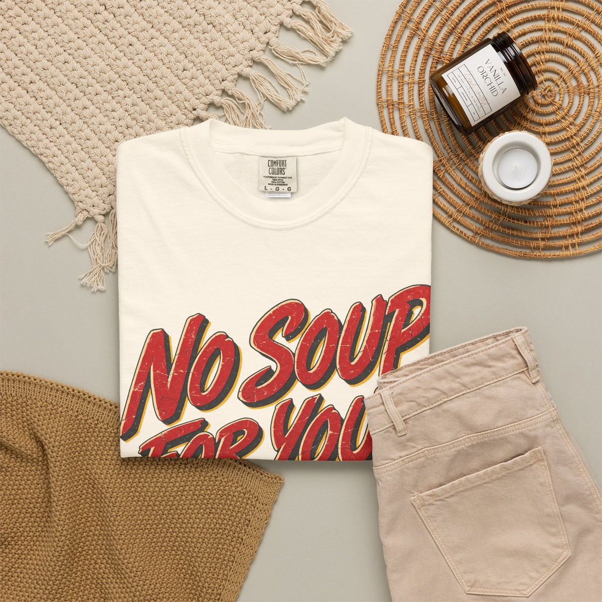 No Soup For You Diner T-shirt in Ivory, flat lay view