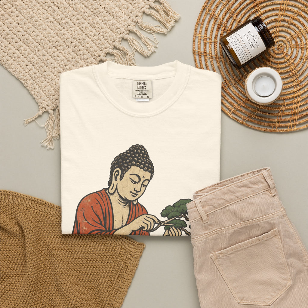 Buddha Bonsai T-shirt in Ivory, flat lay view
