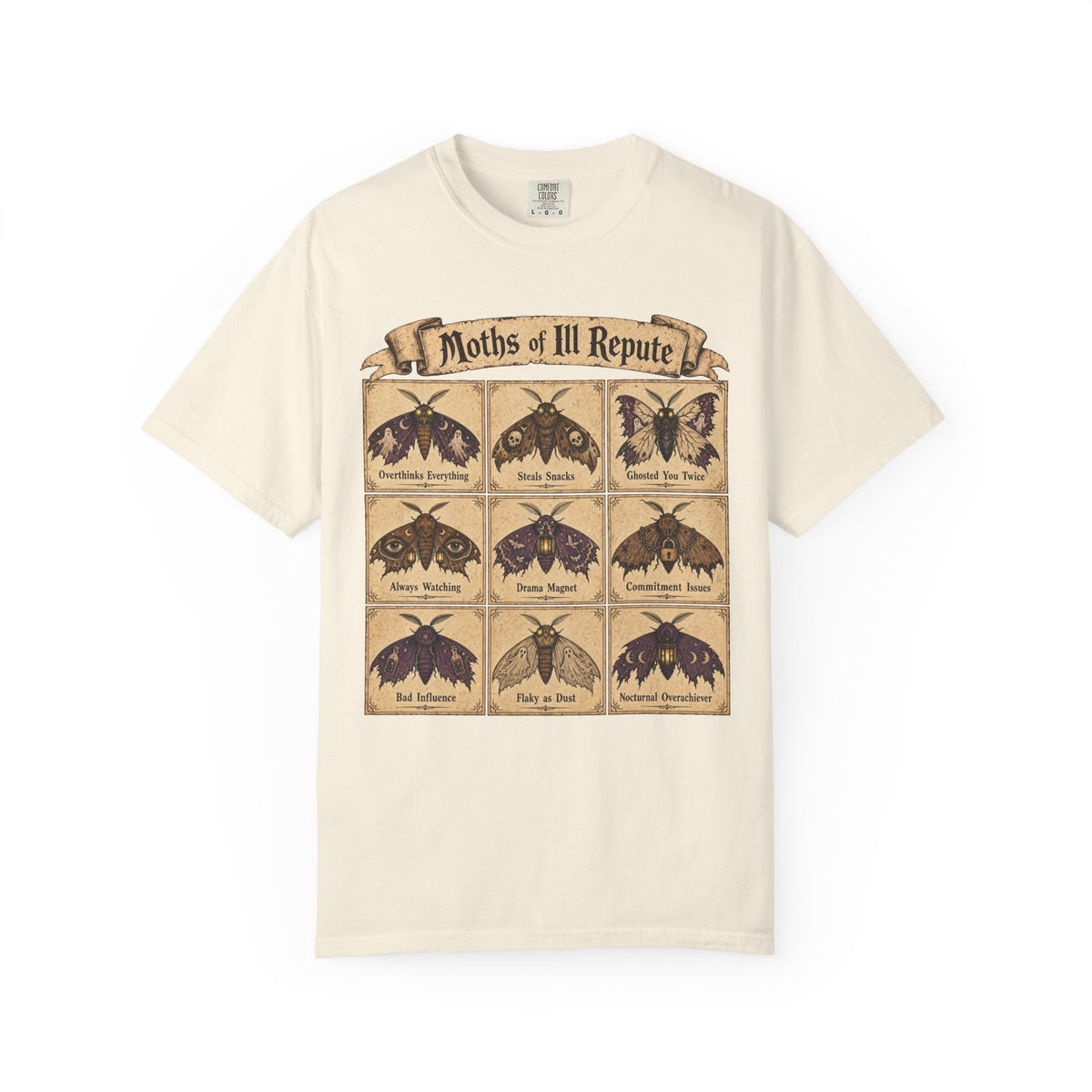Moths of Ill Repute T-shirt in Ivory, front view
