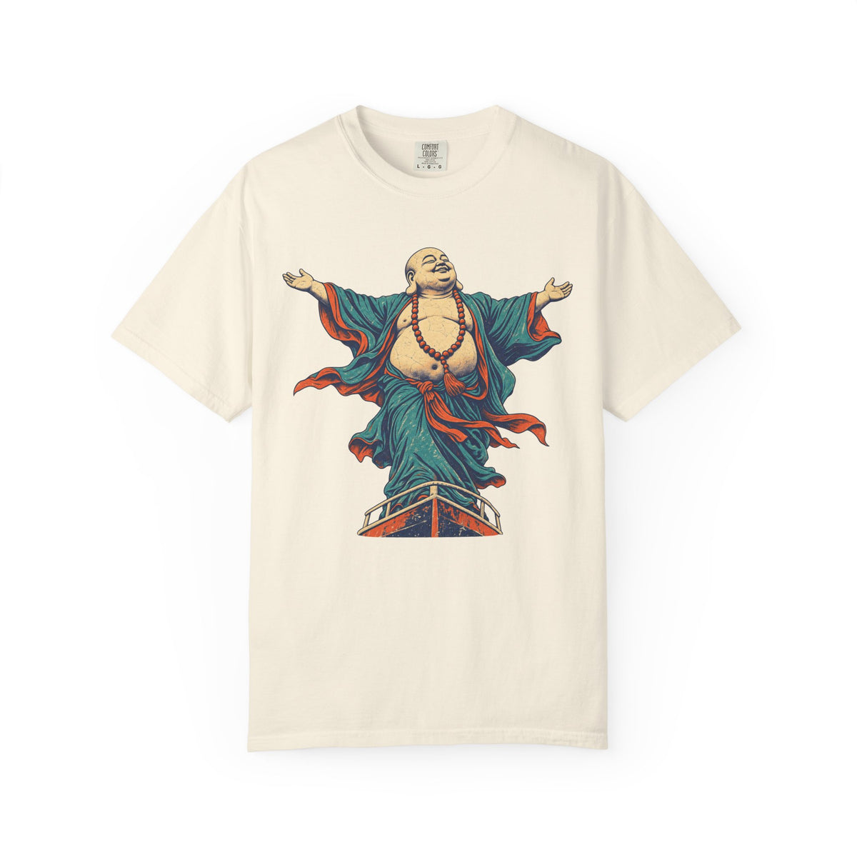 Buddha Titanic Pose T-shirt in Ivory, front view