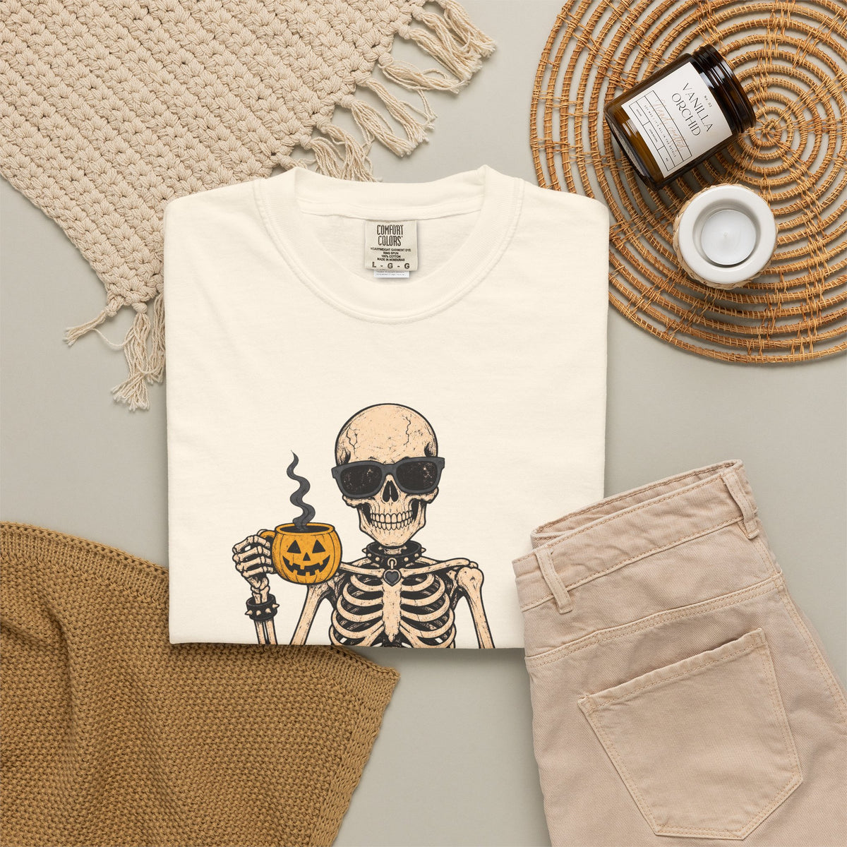 Dead Inside Vibing Outside T-shirt in Ivory, flat lay view
