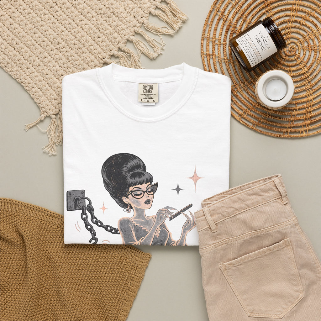 Sarcastic Female Halloween T-shirt in White, flat lay view