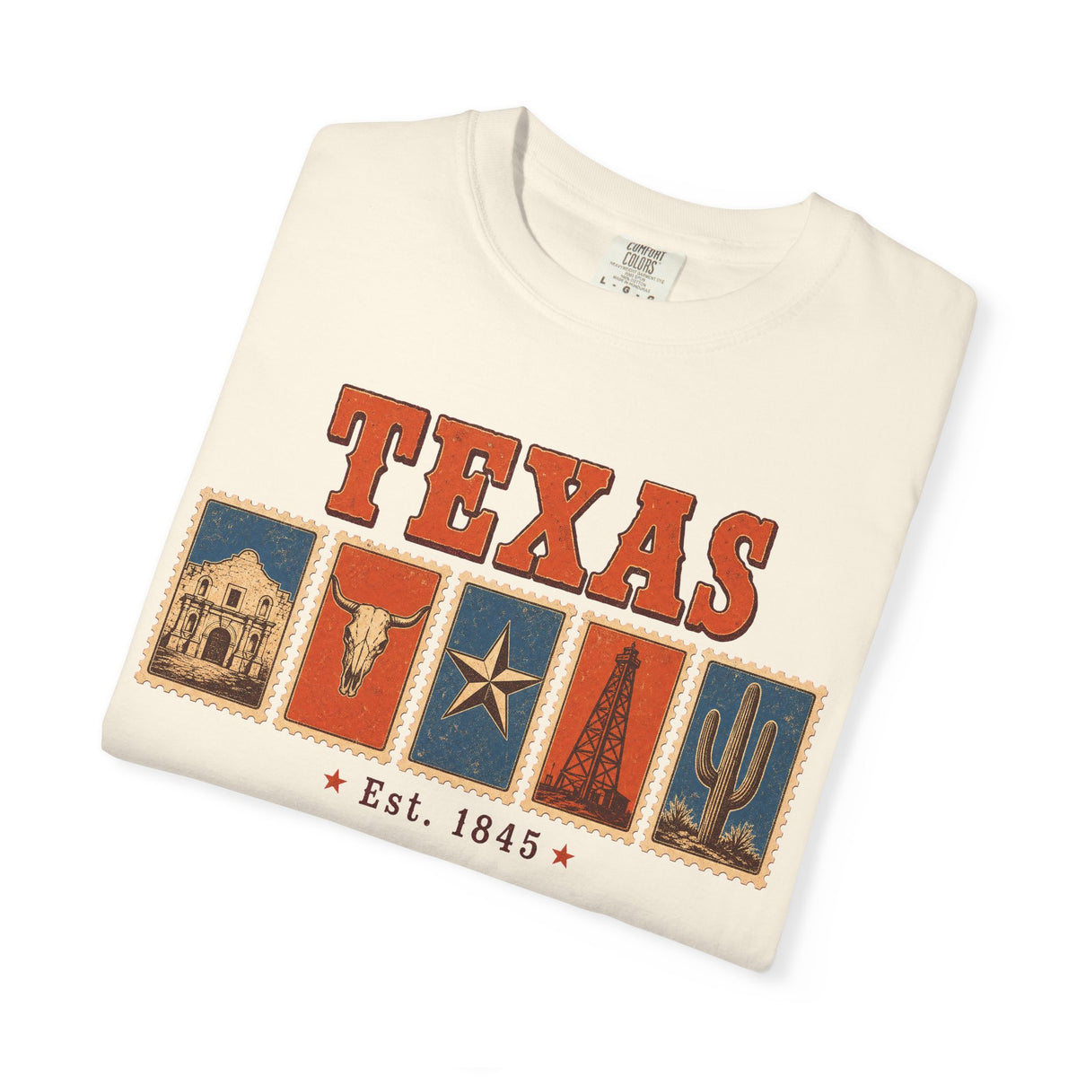 Texas Postage Stamp T-shirt in Ivory, folded view