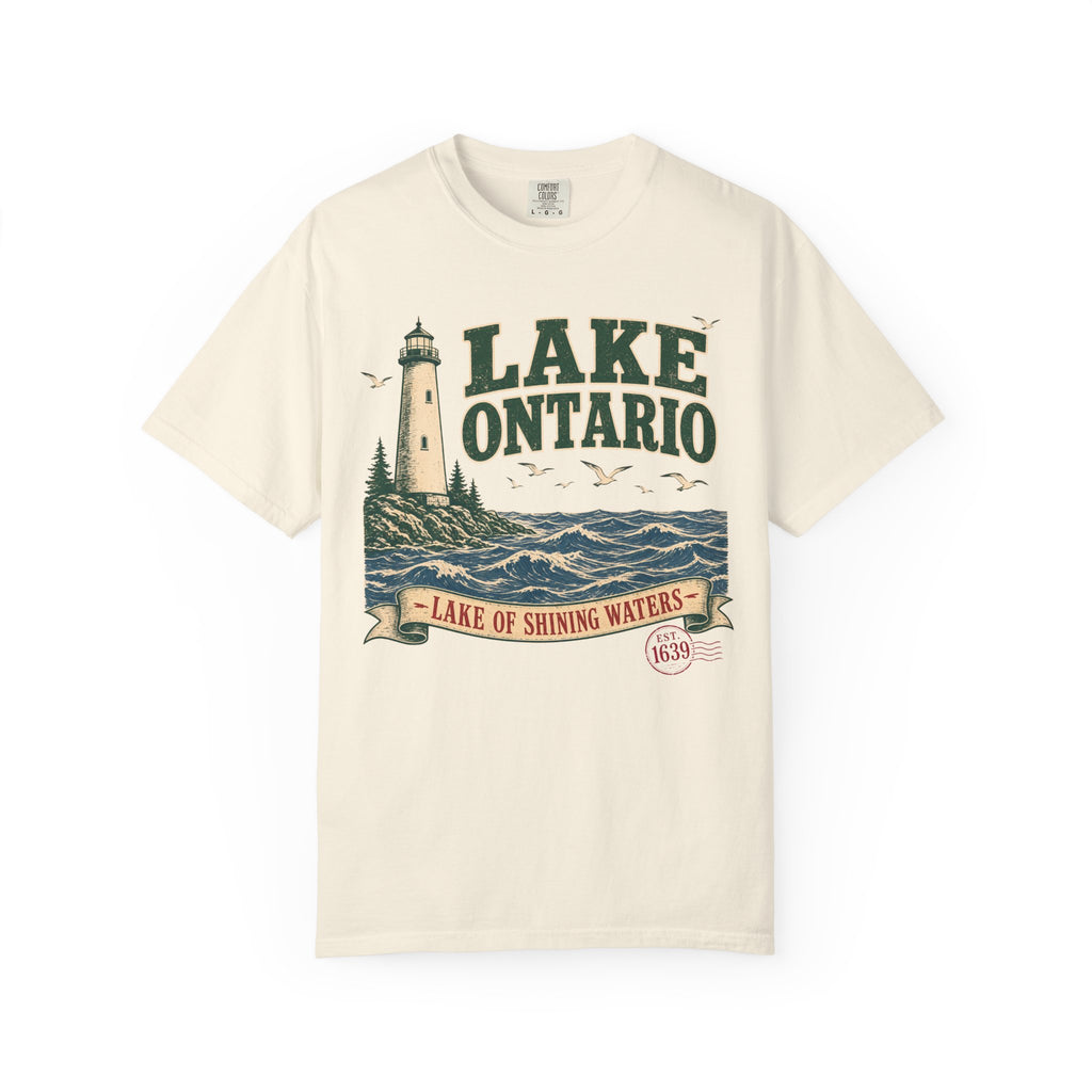 Lake of Shining Waters Ontario T-shirt in Ivory, front view