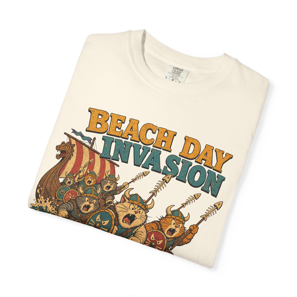 Viking Cats T-shirt in Ivory, folded view