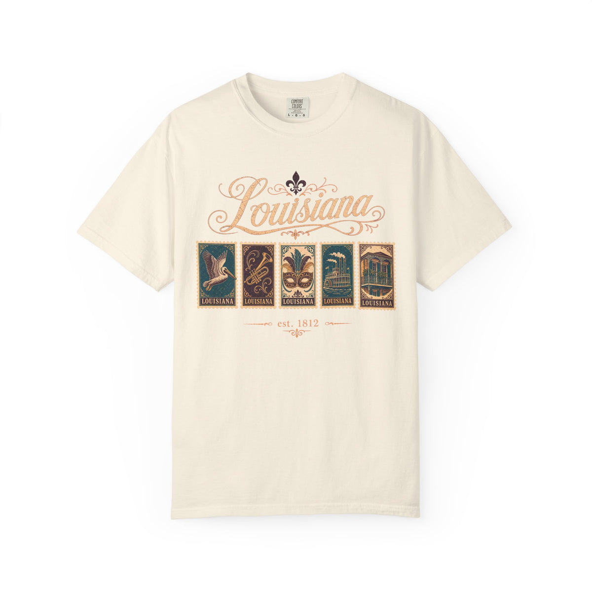 Louisiana Postage Stamp T-shirt in Ivory, front view