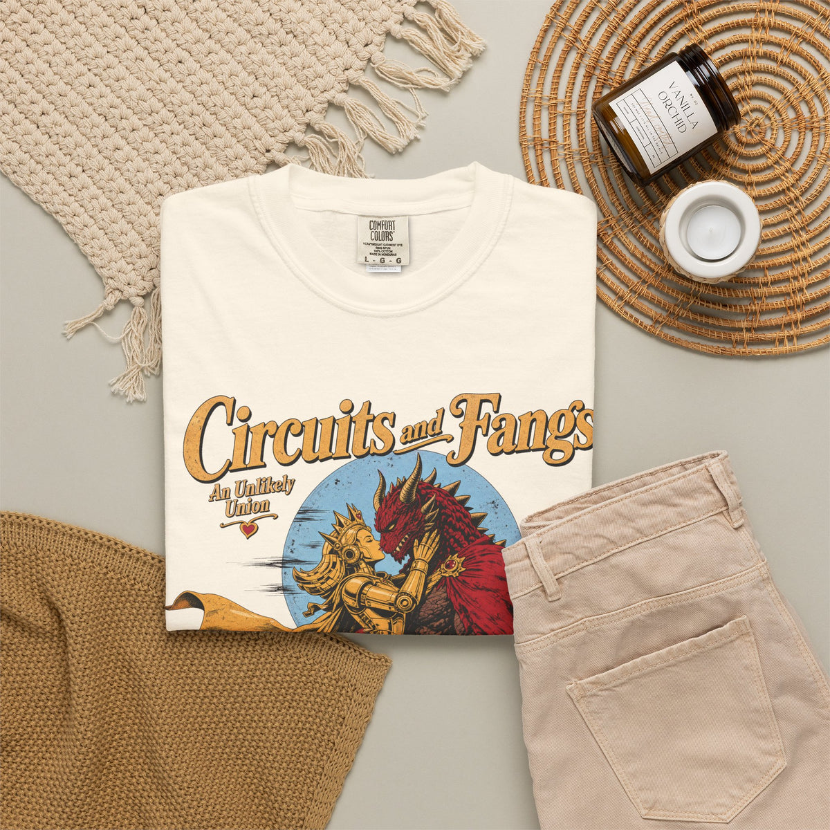 Circuits and Fangs T-shirt in Ivory, flat lay view