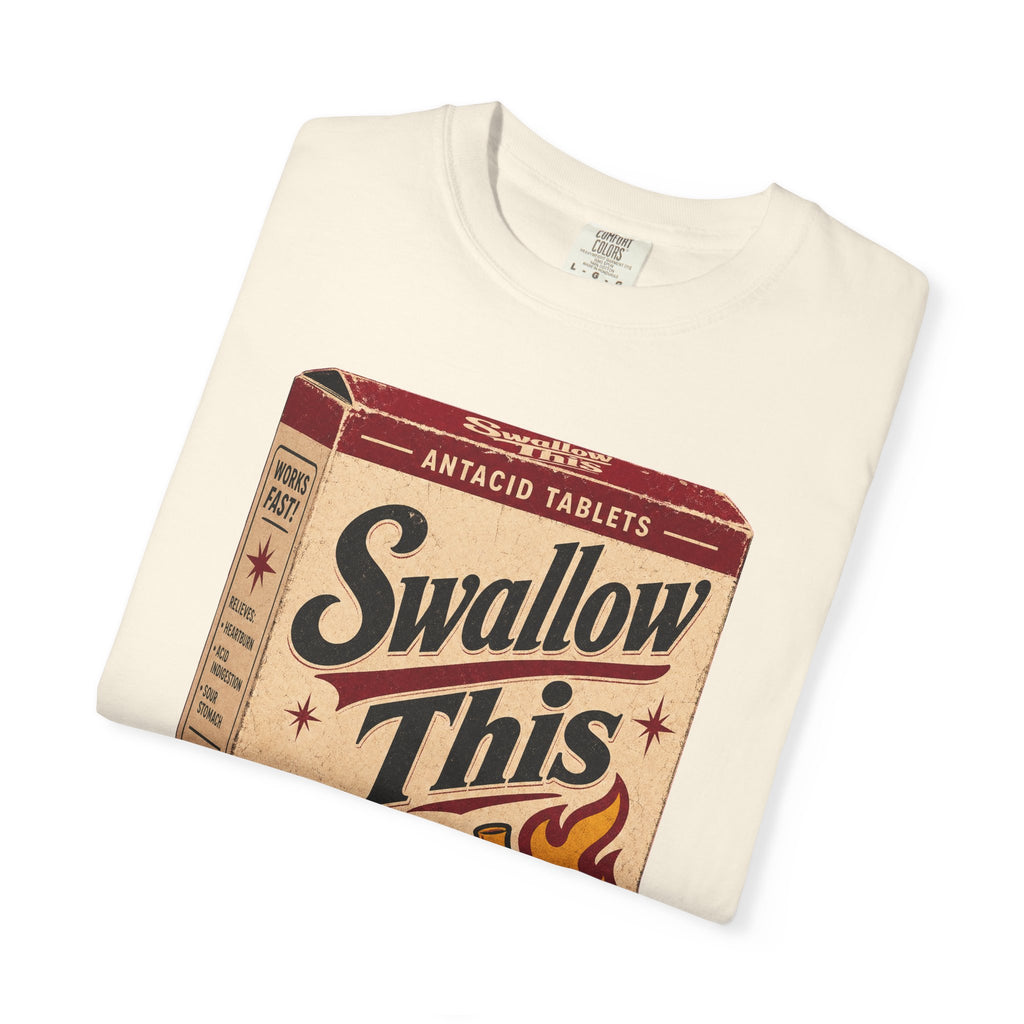Swallow This Antacid Box T-shirt in Ivory, folded view