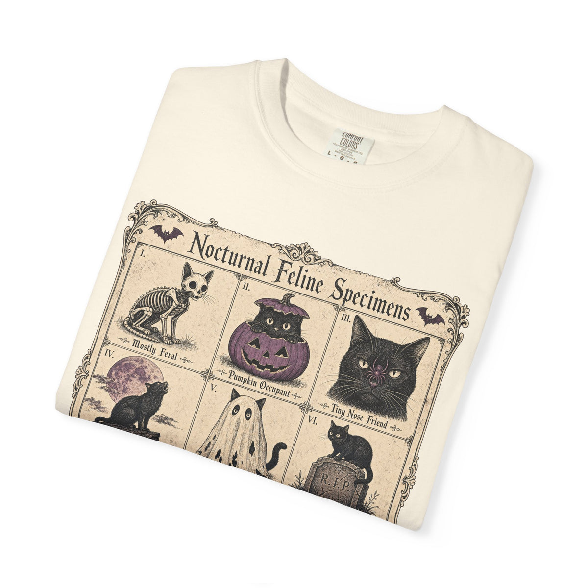 Nocturnal Feline Specimens T-shirt in Ivory, folded view