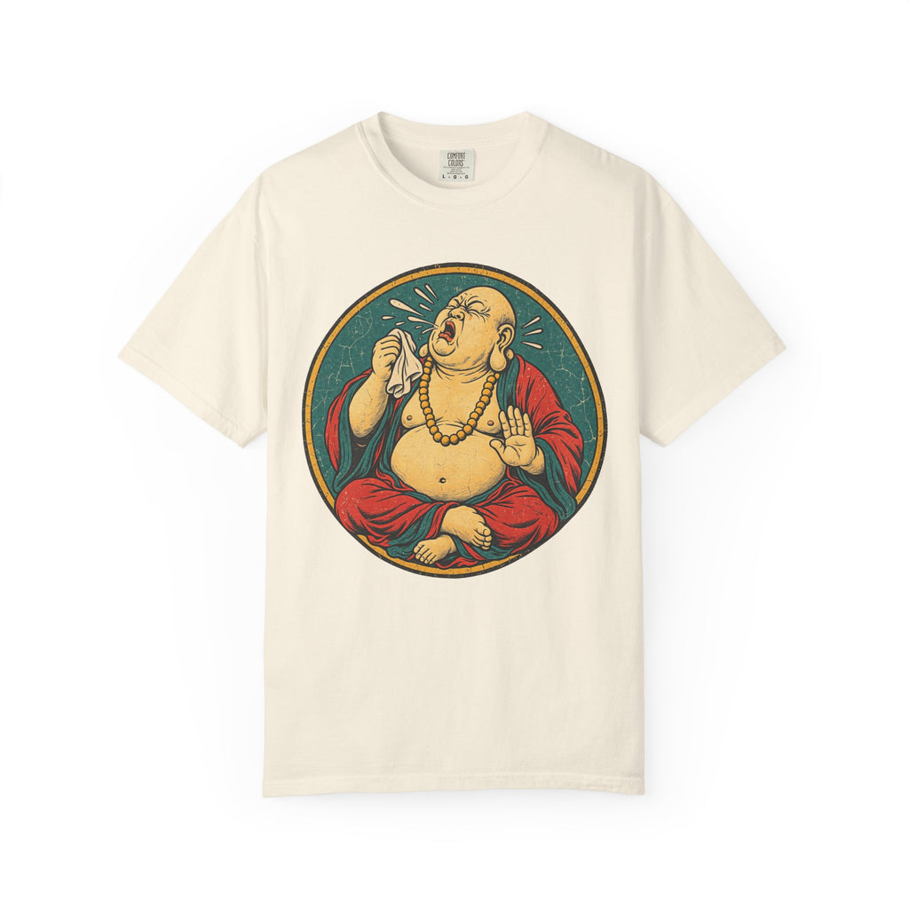 Sneezing Buddha T-shirt in Ivory, front view