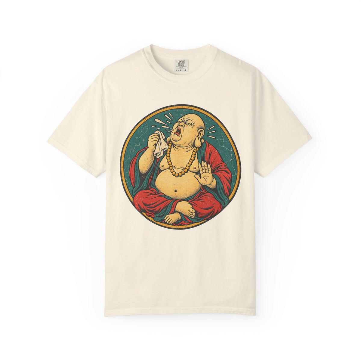 Sneezing Buddha T-shirt in Ivory, front view