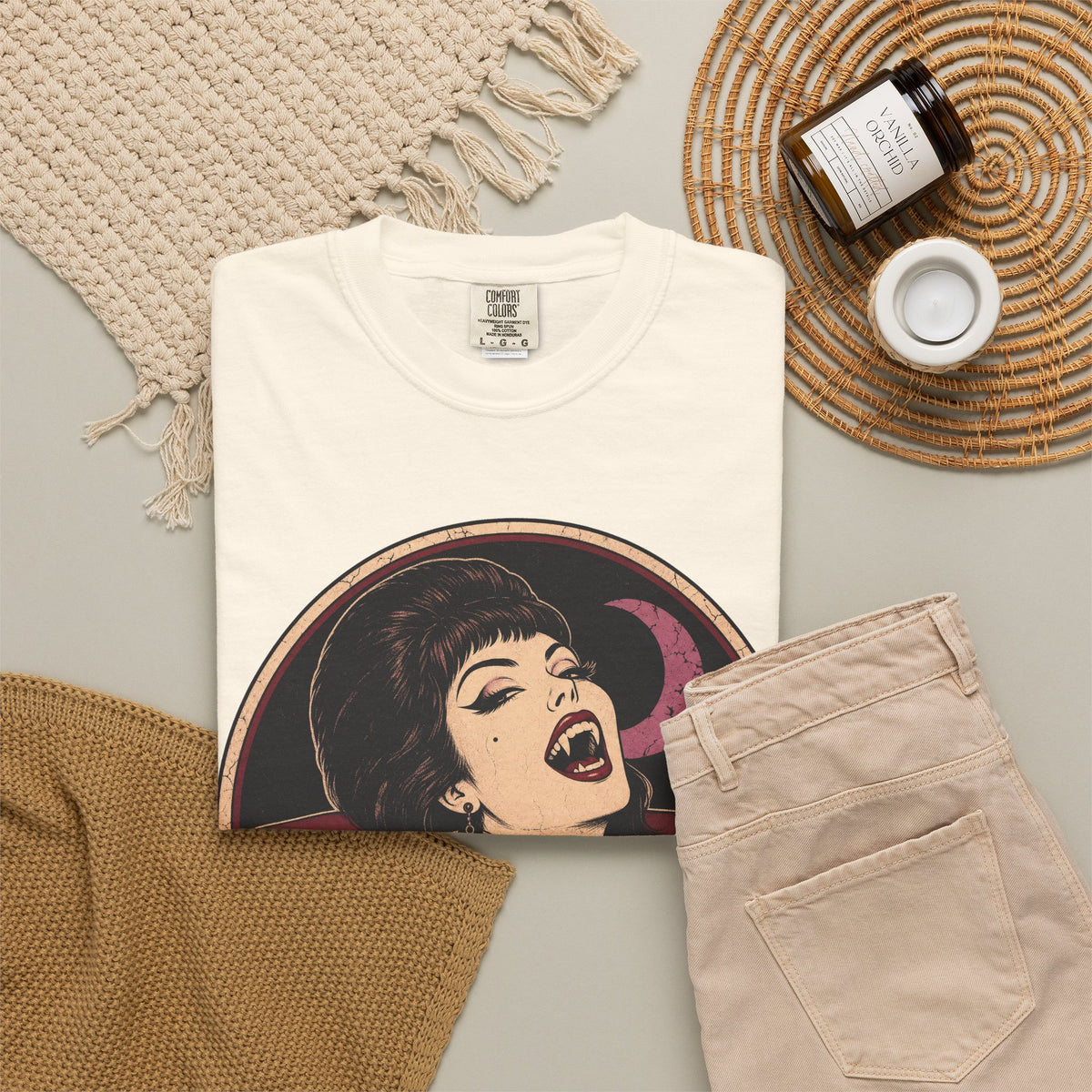 Bite Me T-shirt in Ivory, flat lay view