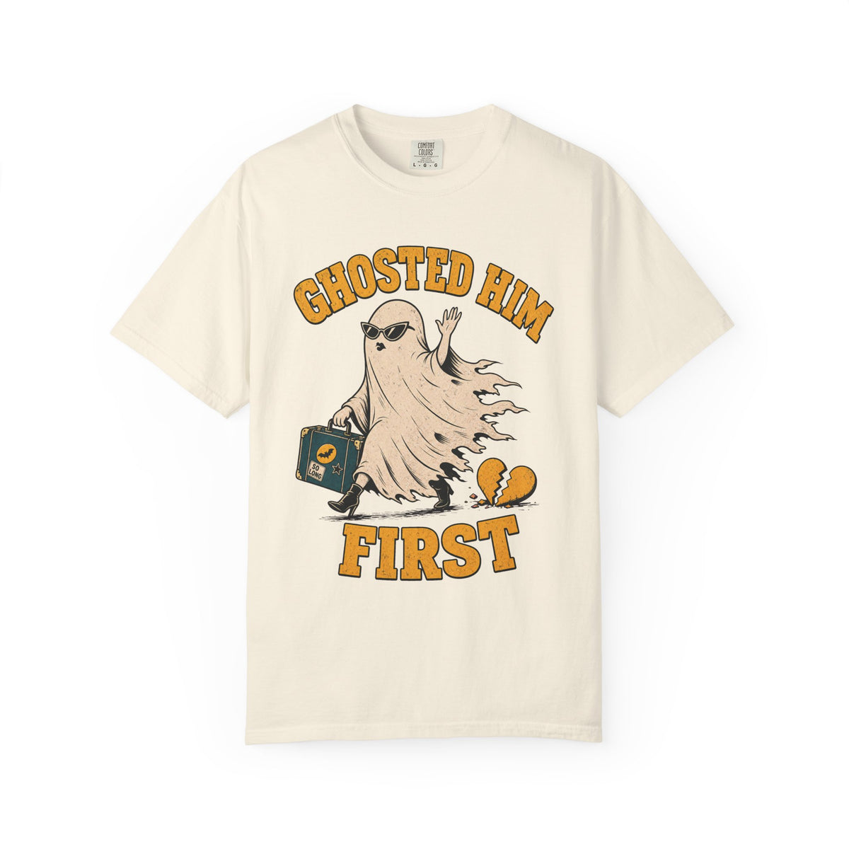 Ghosted Him First T-shirt in Ivory, front view