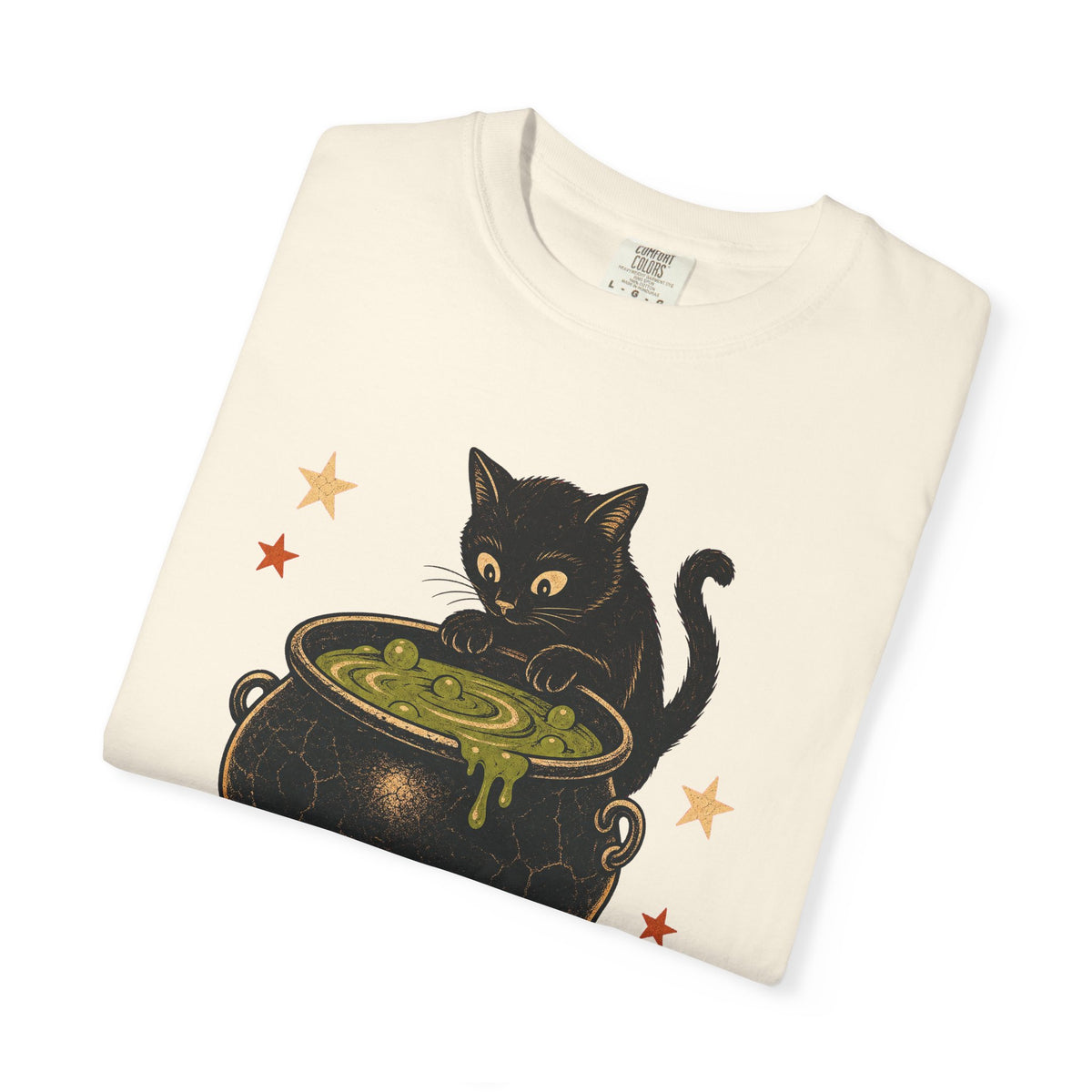 Season of the Witch Black Cat T-shirt in Ivory, folded view