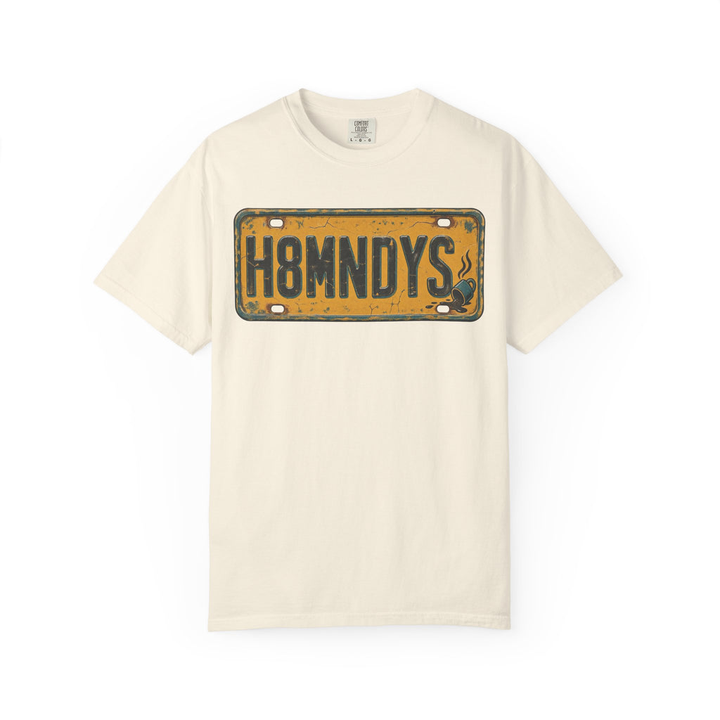 Hate Mondays License Plate T-shirt in Ivory, front view