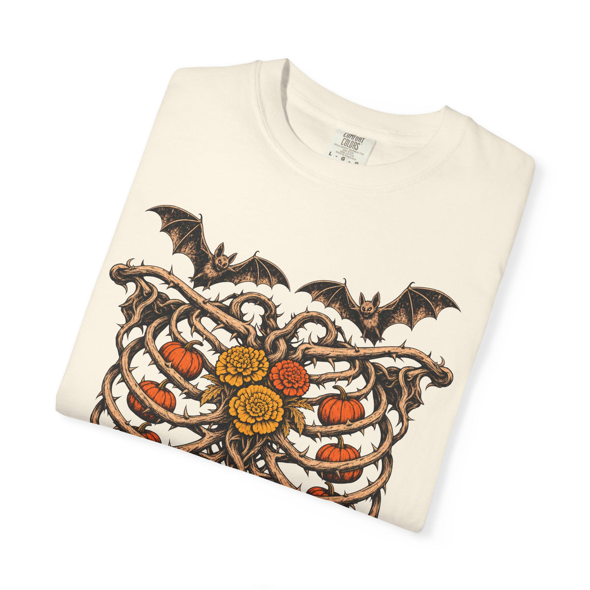 Botanical Ribcage T-shirt in Ivory, folded view