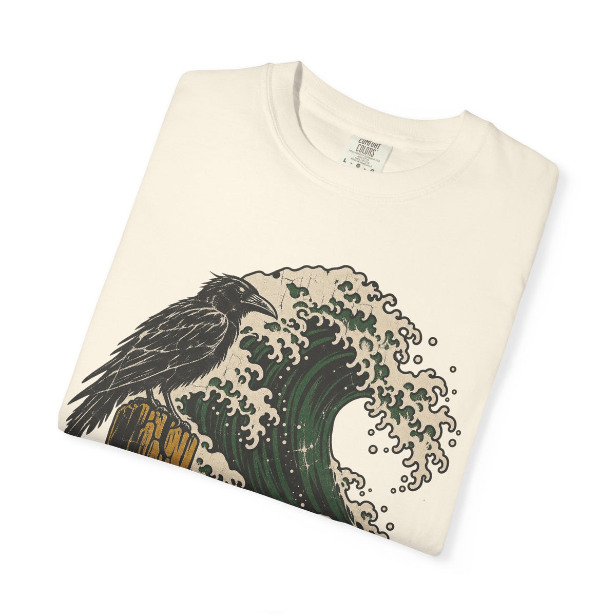 Crow Great Wave T-shirt in Ivory, folded view