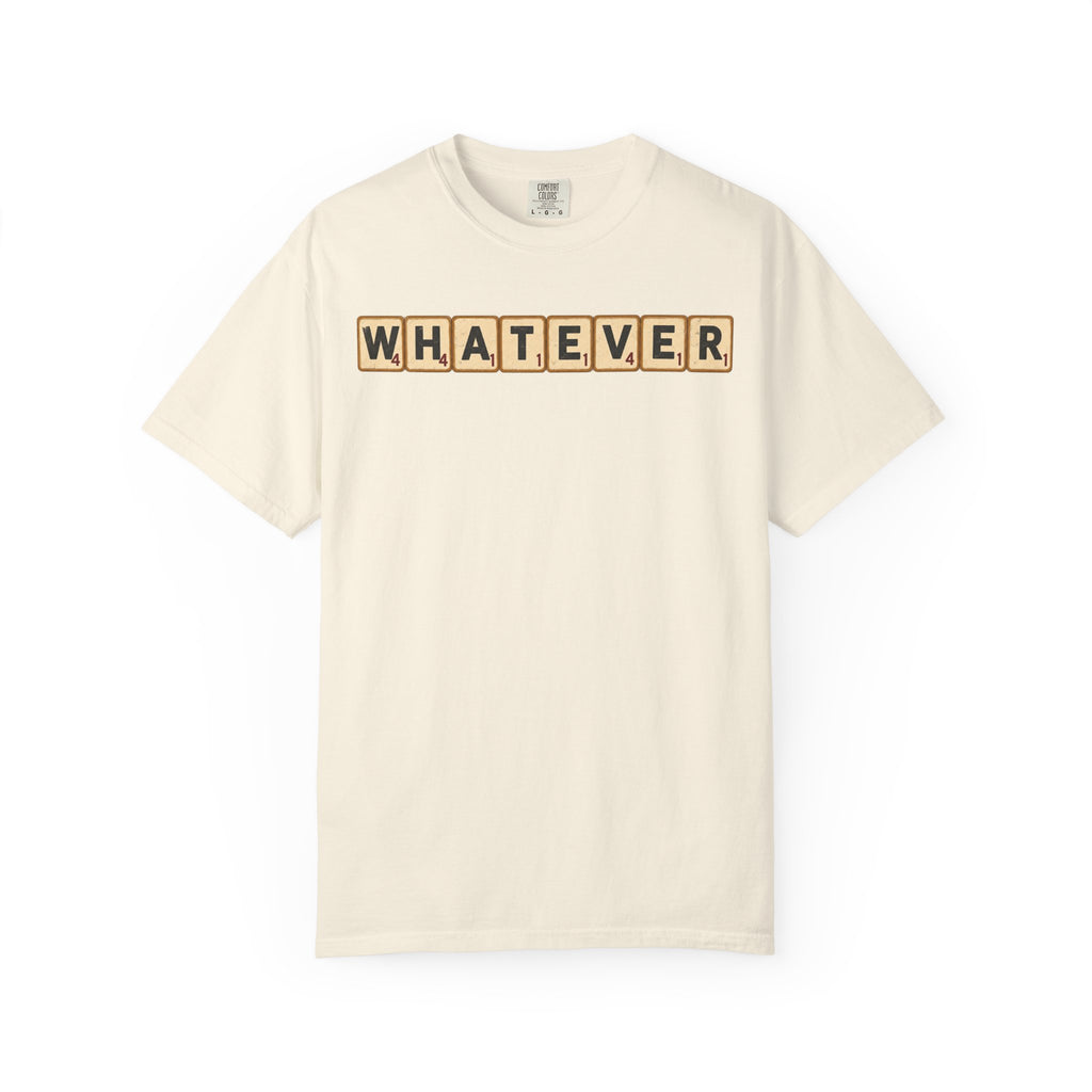 Whatever Scrabble Tiles T-shirt in Ivory, front view