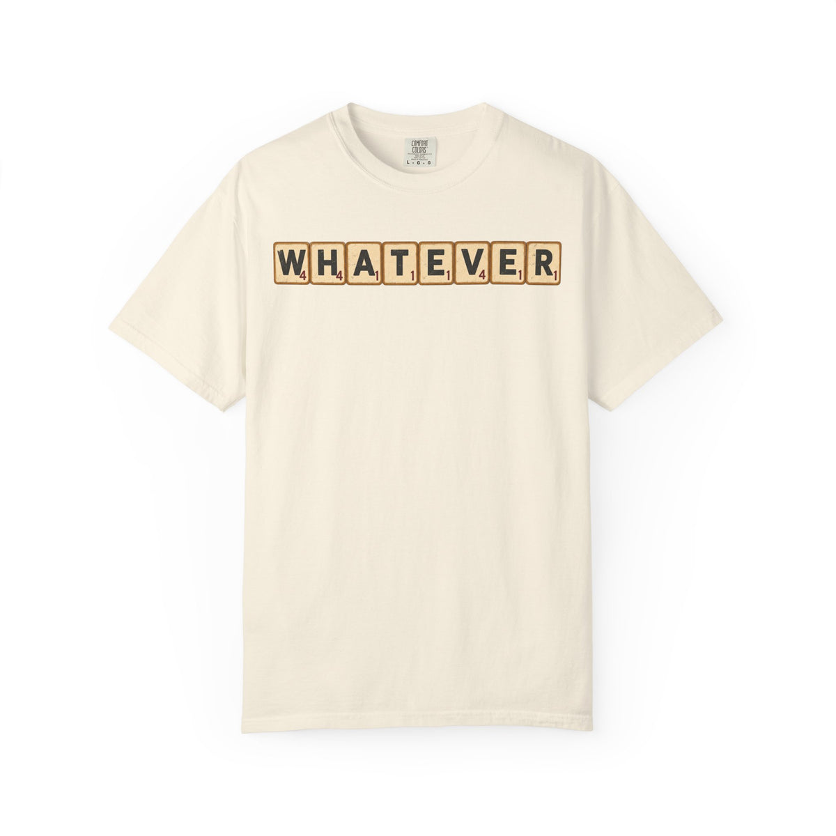 Whatever Scrabble Tiles T-shirt in Ivory, front view