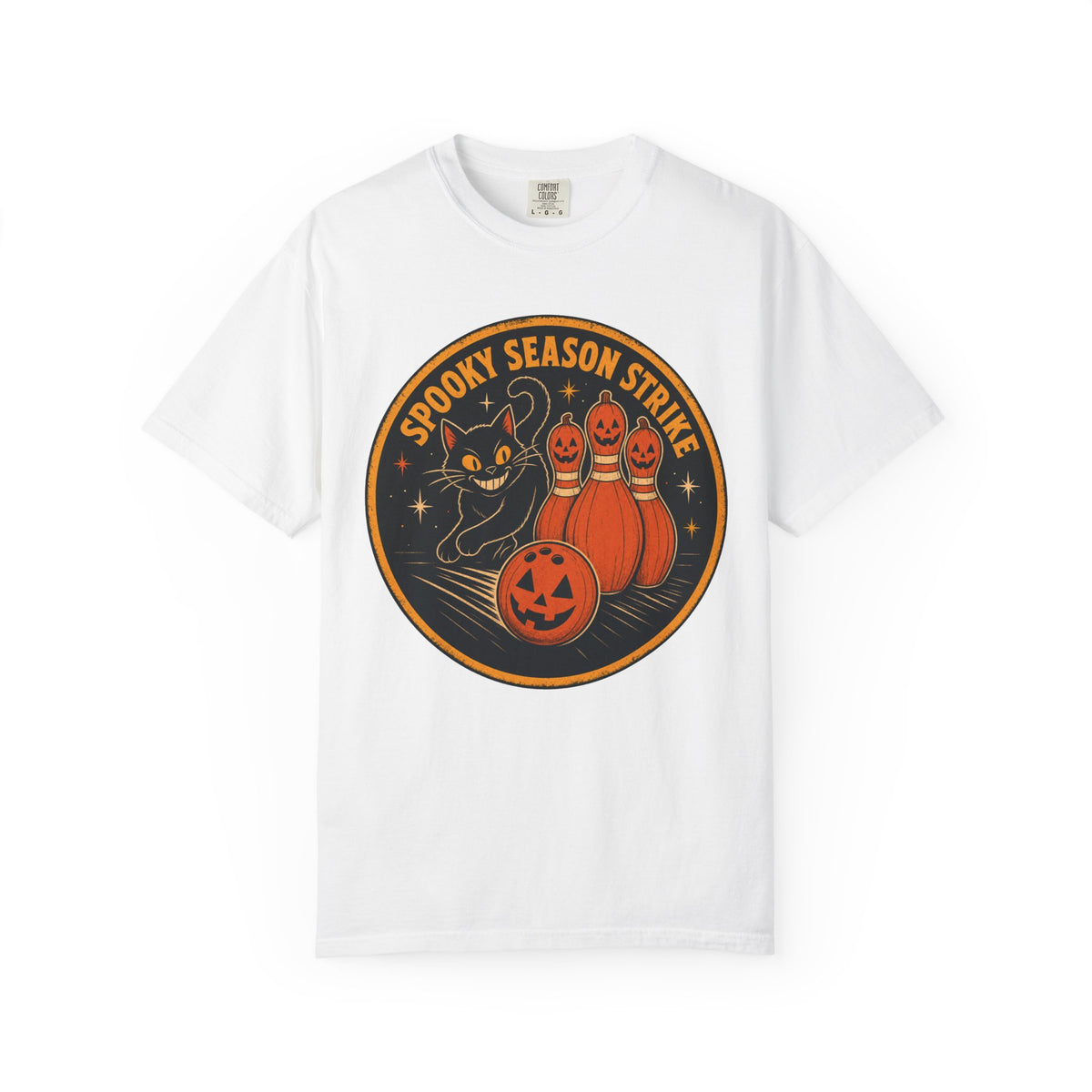 Spooky Season Strike Black Cat T-shirt in White, front view