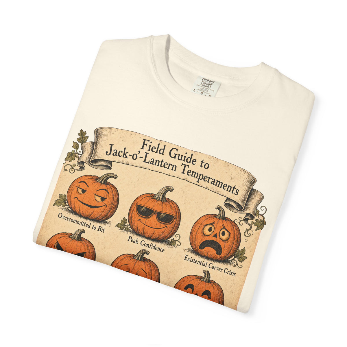 Jack-o-Lantern Field Guide T-shirt in Ivory, folded view
