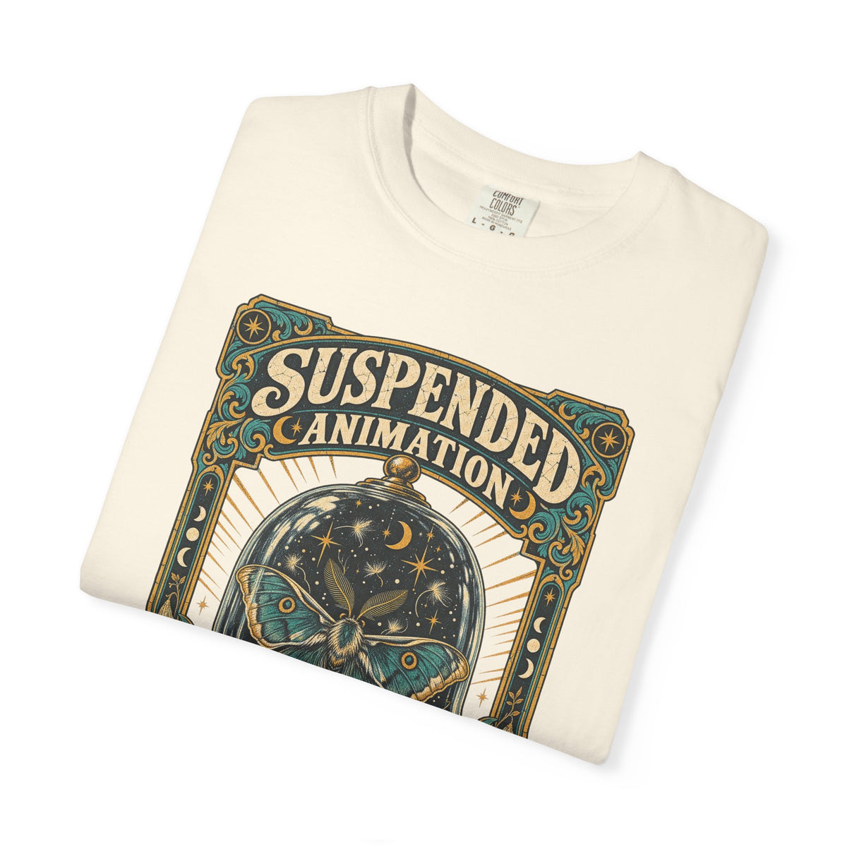 Suspended Animation Moth T-shirt in Ivory, folded view