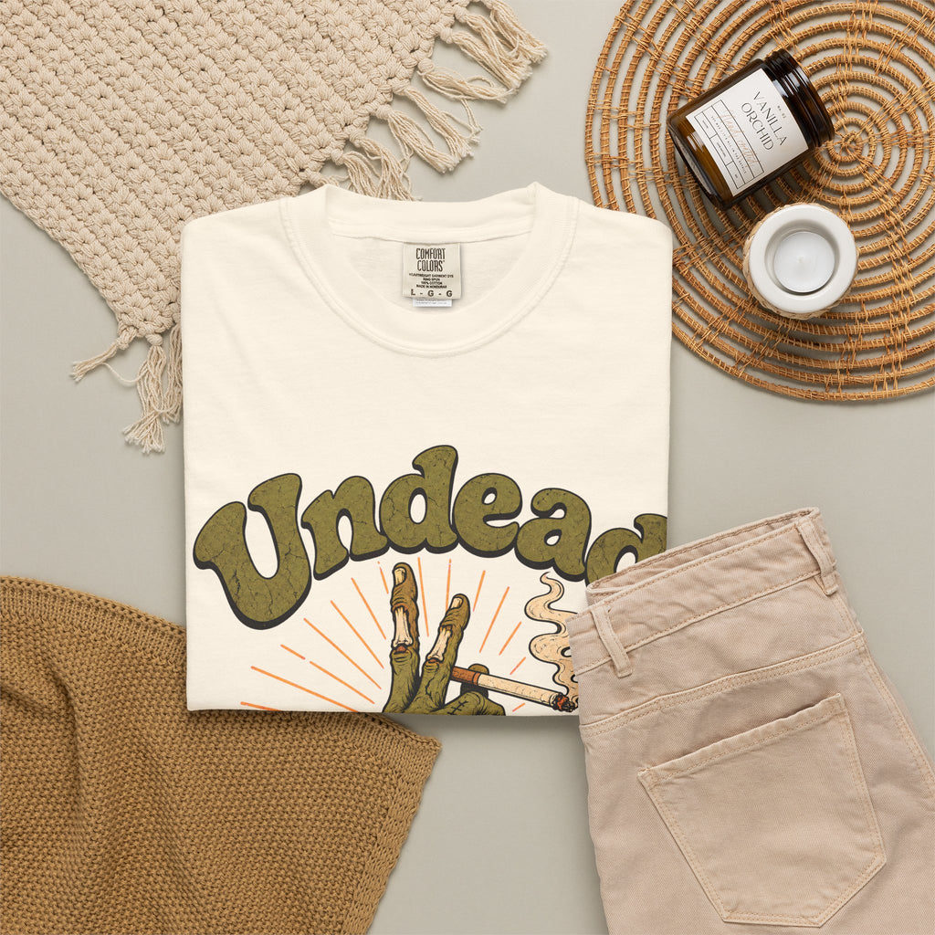 Undead Unbothered T-shirt in Ivory, flat lay view