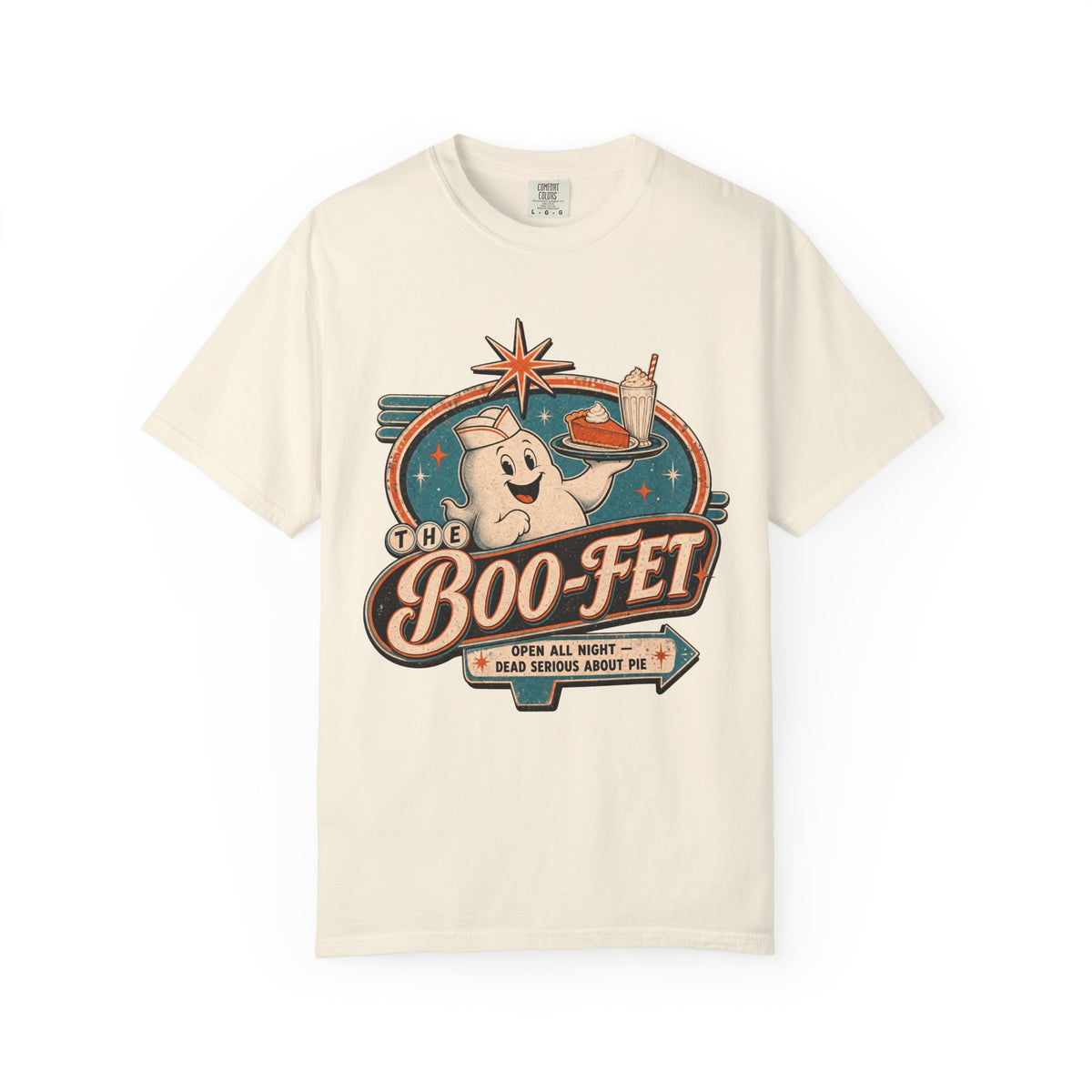 Ghost Diner Sign T-shirt in Ivory, front view